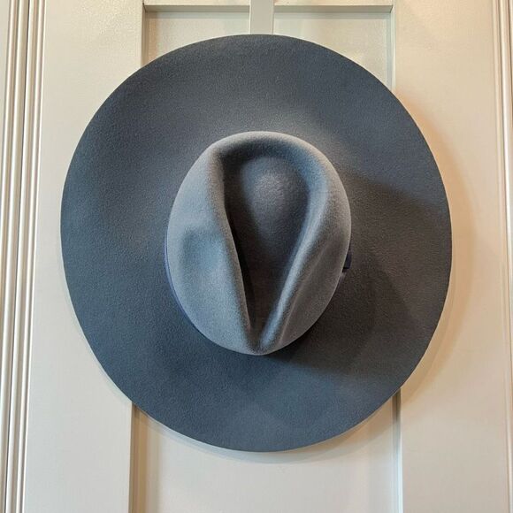 Anthropologie Wyeth Adrian Charcoal Slate Grey Wide Brim Rancher Hat Brand New - Picture 2 of 8